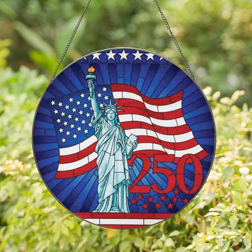 Statue of Liberty American Flag 250 - Independence Day Home Decor Gift for Veterans Stained Glass Suncatcher