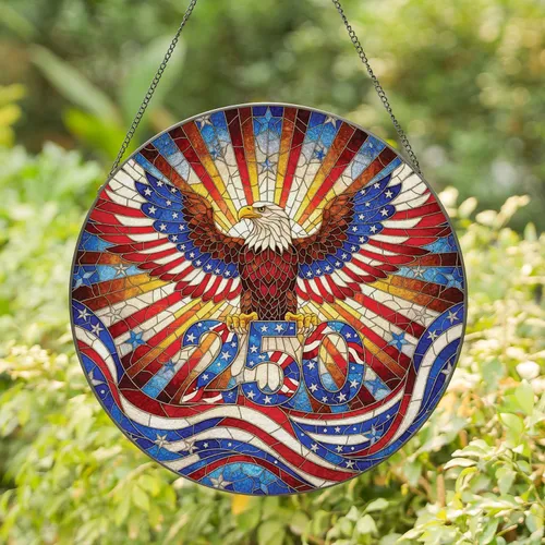 Bald Eagle Flag Stars - Independence Day Gift for Veterans Stained Glass Suncatcher