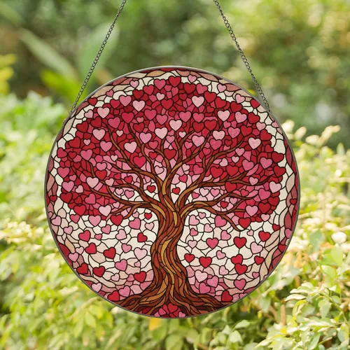 Gnarled Trunk Heart Tree Organic Shapes Foliage - Home Decor Gift for Loved Ones Stained Glass Suncatcher