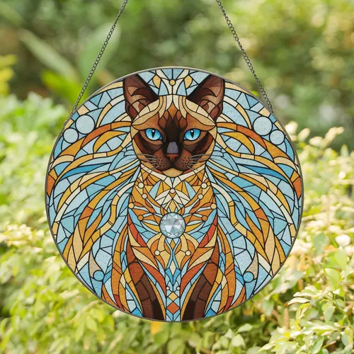 Cerulean Eye Siamese Cat Stained Glass - Home Decor Gift for Cat Lovers Stained Glass Suncatcher