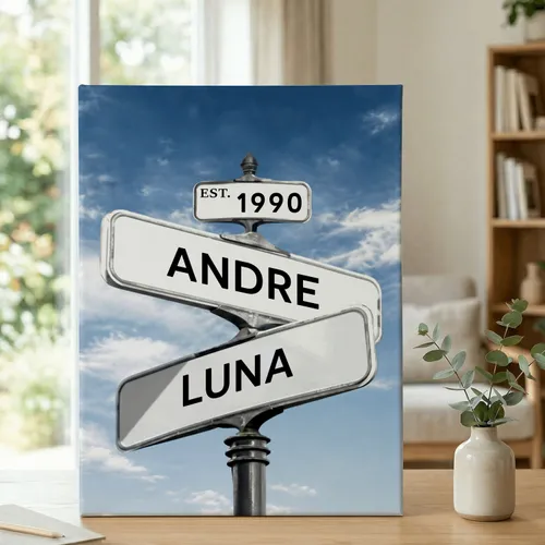 Personalized Vintage Street Sign Canvas Print, Custom Family Name Sign with Date, Couple Anniversary Gift, Anniversary Gift for Couples