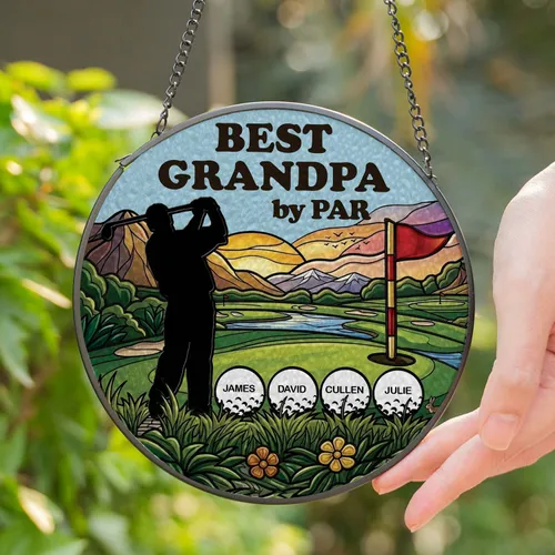 Personalized Golf Suncatcher, Custom Name Golf Ball Stained Glass, Father's Day Gift for Dad Grandpa