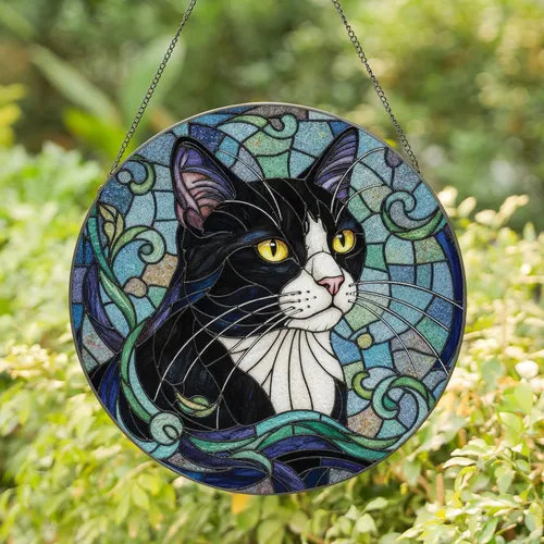Tuxedo Cat Head Home Decor - Thoughtful Cat Lover Gift Stained Glass Suncatcher