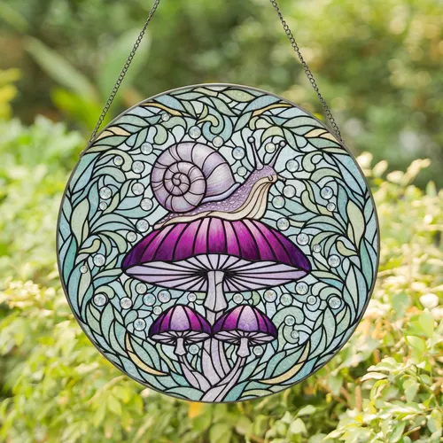 Lavender Snail Purple Mushroom Floral Leaves Crystal - Home Decor Gift Stained Glass Suncatcher
