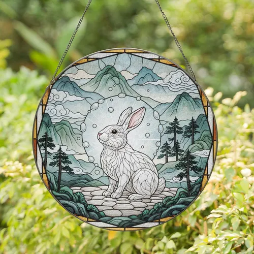 White Rabbit Misty Mountain Pine Lattice - Home Decor Gift for Nature Lover Stained Glass Suncatcher