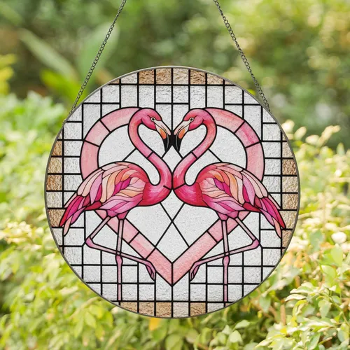 Flamingo Heart Outline Stained Glass - Home Decor Gift for Bird Lovers Stained Glass Suncatcher
