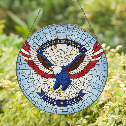 Bald Eagle American Flag Freedom - 250th Anniversary Commemorative Gift Stained Glass Suncatcher