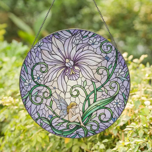 Orchid Fairy Floral Mosaic - Home Decor Gift for Garden Lover Stained Glass Suncatcher