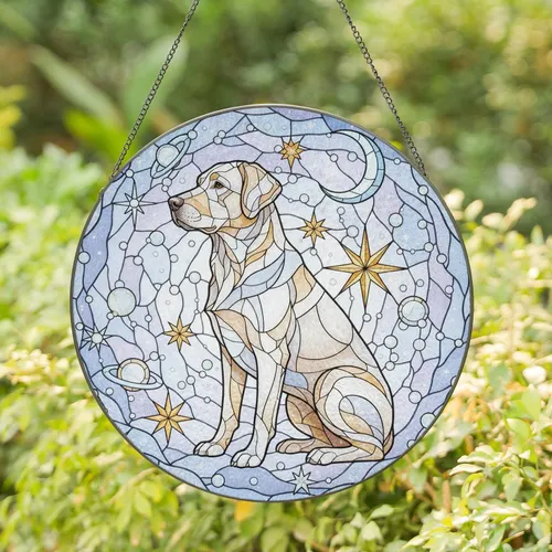 Labrador Dog Cosmic Moon Stars - Home Decor Gift for Dog Lovers Stained Glass Suncatcher