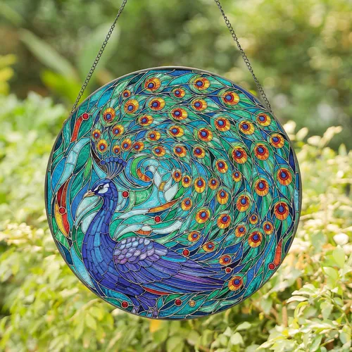 Regal Peacock Feather Tail - Home Decor Gift for Peacock Lovers Stained Glass Suncatcher