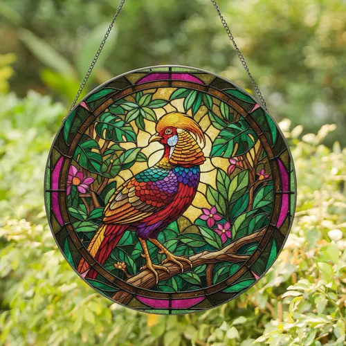 Golden Pheasant Tropical Jungle Mosaic - Wildlife Lover Decor Gift Stained Glass Suncatcher