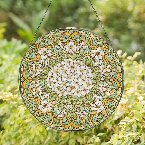Luminous Floral Bouquet Winding Vines Leafy Sprigs - Home Decor Gift for Garden Lover Stained Glass Suncatcher