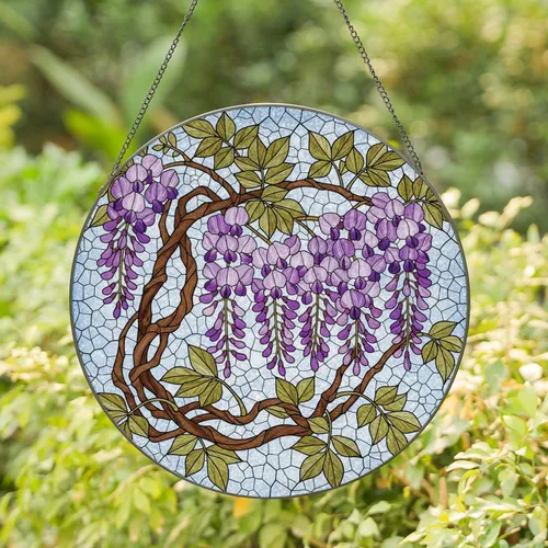 Cascading Wisteria Flowers Home Decor Gift for Garden Lover Stained Glass Suncatcher