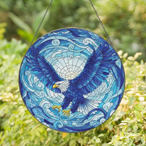 Eagle in Powerful Flight Swirling Sky Elements - Home Decor Gift for Nature Lovers Stained Glass Suncatcher