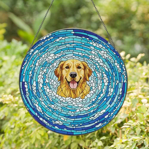 Golden Retriever Dog Water Mosaic - Home Decor Gift for Dog Lovers Stained Glass Suncatcher