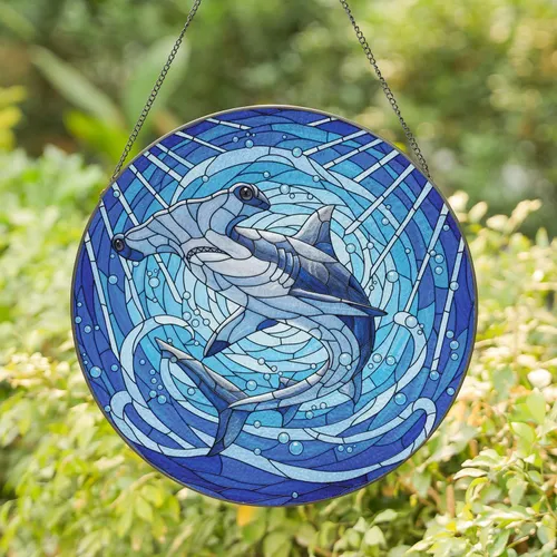 Hammerhead Shark Deep Ocean Water Mosaic - Home Decor Gift for Ocean Lover Stained Glass Suncatcher