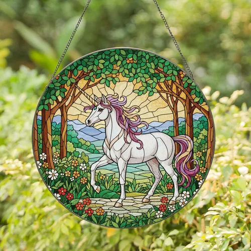 Iridescent Unicorn Tree Arbor Wildflowers - Home Decor Gift for Unicorn Lovers Stained Glass Suncatcher