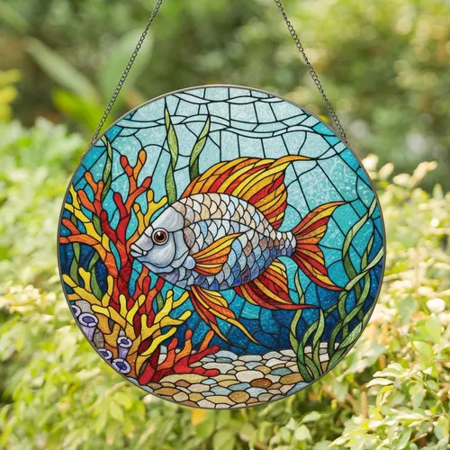 Tropical Fish Coral Reef Seaweed - Home Decor Gift for Ocean Lover Stained Glass Suncatcher
