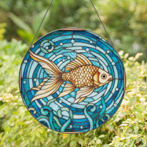 Goldfish Scales Fins Water Ripples Aquatic Plants Mosaic Home Decor Gift Stained Glass Suncatcher