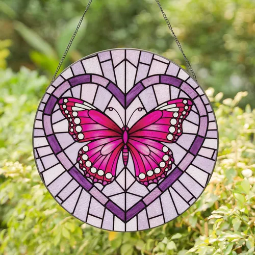 Butterfly Heart Geometric Mosaic Home Decor Gift for Wildlife Lover Stained Glass Suncatcher