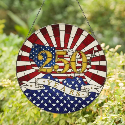 250 United States Flag Map - Independence Day Decor for Veterans Stained Glass Suncatcher