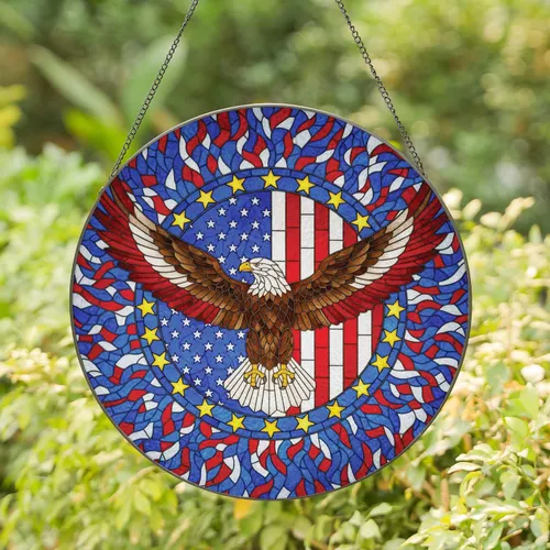 Bald Eagle American Flag Stars - Independence Day Gift for Veterans Stained Glass Suncatcher
