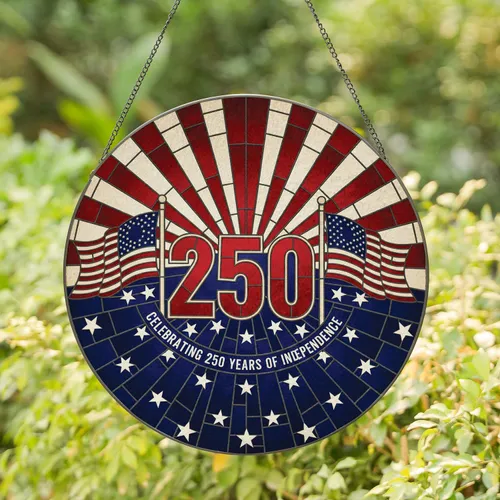 250 Year Independence American Flags - Historic Anniversary Gift for Veterans Stained Glass Suncatcher
