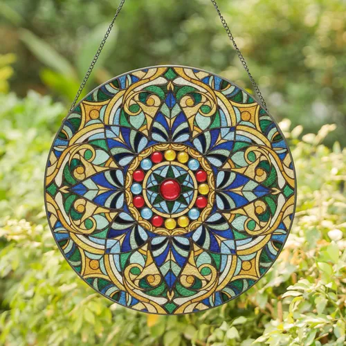 Six-Pointed Star Floral Golden Filigree Mosaic Glass - Home Decor Gift Stained Glass Suncatcher