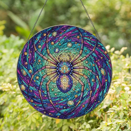 Iridescent Spider Cosmic Galaxy - Home Decor Gift for Spider Lover Stained Glass Suncatcher