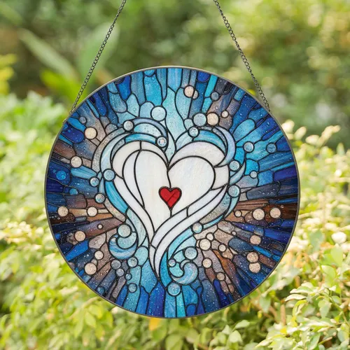 White Heart City Lights Rainy Window - Home Decor Gift for Lover Stained Glass Suncatcher