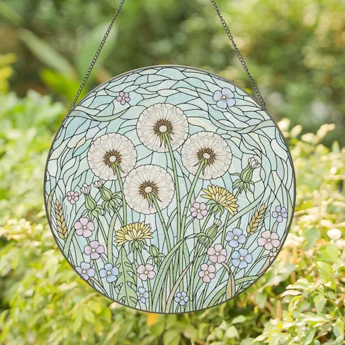 Dandelion Seed Heads Wildflower Meadow Home Decor Gift for Garden Lover Stained Glass Suncatcher