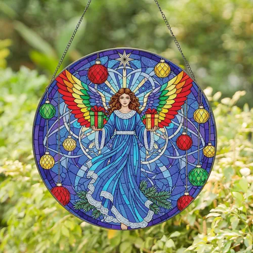 Angel Rainbow Wings Christmas Ornaments Gifts - Festive Holiday Decor Stained Glass Suncatcher