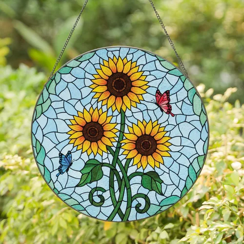 Sunflower Butterfly Bouquet - Home Decor Gift for Garden Lover Stained Glass Suncatcher