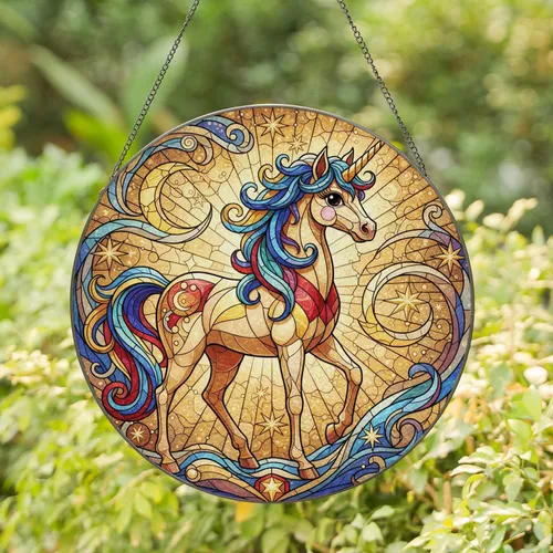Graceful Unicorn Stained Glass Mosaic - Home Decor Gift for Unicorn Lover Stained Glass Suncatcher