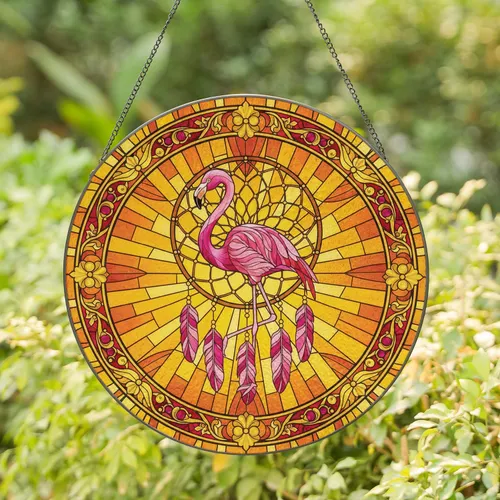 Flamingo Dreamcatcher Sunset - Wildlife Lover Home Decor Gift Stained Glass Suncatcher