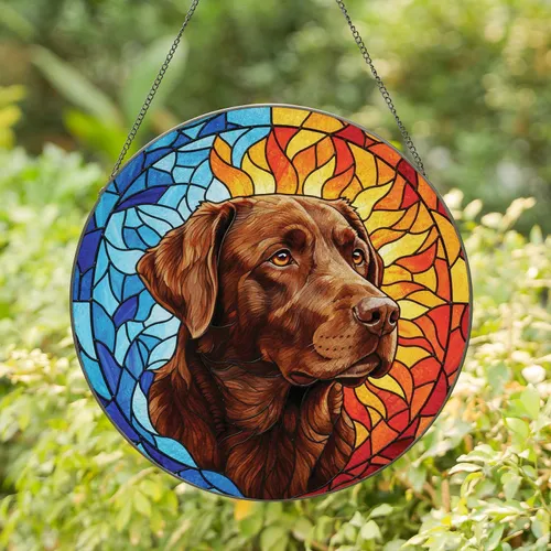Chocolate Labrador Retriever Dog Head Interlocking Shapes - Home Decor Gift for Dog Lover Stained Glass Suncatcher