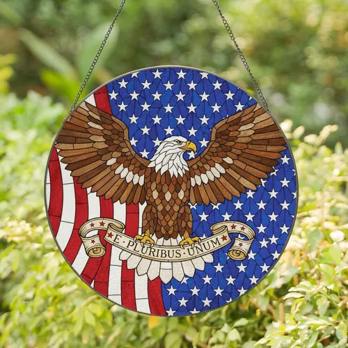 Patriotic Bald Eagle American Flag - Independence Day Gift for Veterans Stained Glass Suncatcher