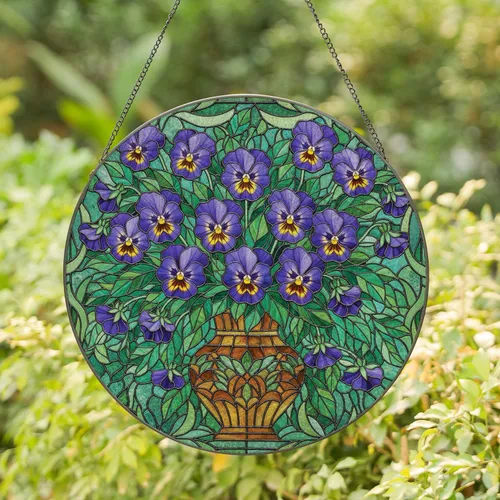 Lush Pansy Bouquet Vibrant Floral Vase Home Decor Gift for Garden Lover Stained Glass Suncatcher