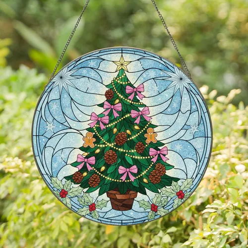 Christmas Tree Gingerbread Holly Snowflakes Stars - Christmas Holiday Gift Stained Glass Suncatcher