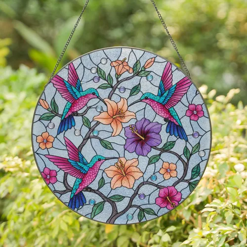 Hummingbirds Blossom Branches - Home Decor Gift for Bird Lover Stained Glass Suncatcher