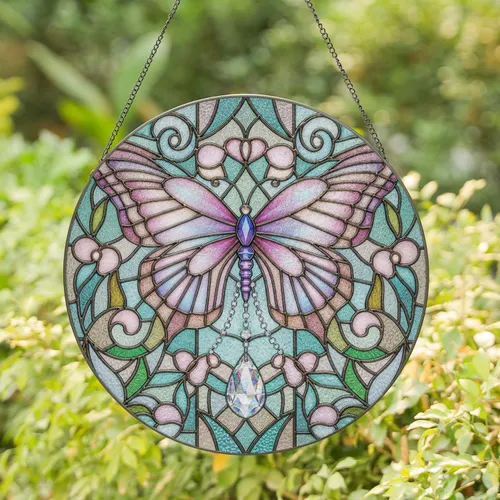 Graceful Butterfly Crystal Prisms Floral - Home Decor Gift for Butterfly Lover Stained Glass Suncatcher