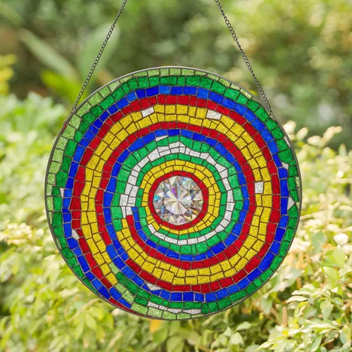 Multifaceted Crystal Rainbow Spiral Concentric Arcs Stained Glass Mosaic - Home Decor Gift Stained Glass Suncatcher