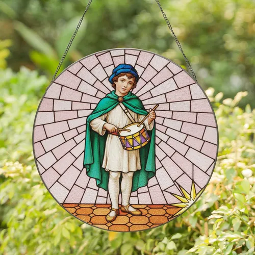 Shepherd Boy Playing Drum Radiant Eight-Pointed Star Tiled Ground - Home Decor Gift Stained Glass Suncatcher