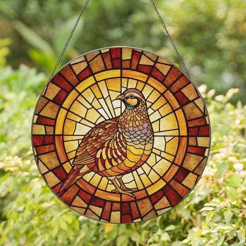 Partridge Pheasant Scaled Plumage Fanned Tail Leaded Glass - Wildlife Home Decor Gift Stained Glass Suncatcher