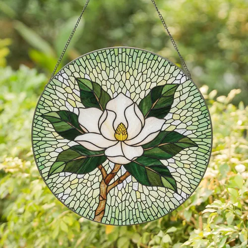 Magnolia Blossom Leaves - Home Decor Gift for Plant Lover Stained Glass Suncatcher
