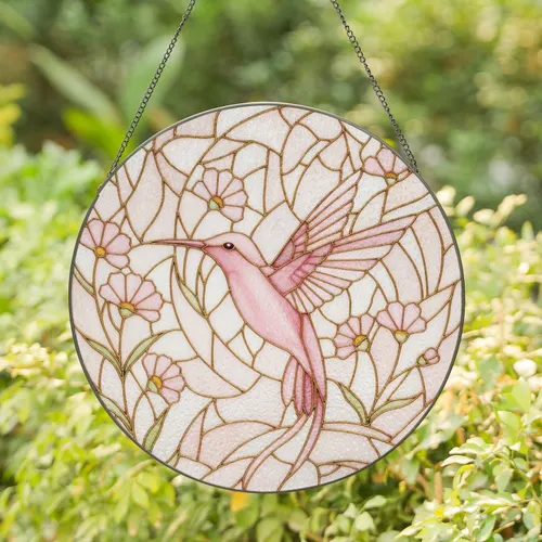 Pink Hummingbird Cosmos Floral Botanical - Wildlife Lover Gift Stained Glass Suncatcher