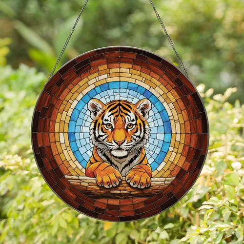 Baby Tiger Cub Stained Glass Mosaic - Home Decor Gift for Tiger Lover Stained Glass Suncatcher