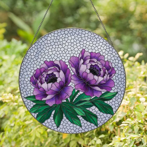 Peony Floral Foliage Home Decor Gift for Garden Lover Stained Glass Suncatcher
