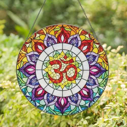 Multifaceted Om Symbol Lotus Petals Stained Glass Mosaic - Home Decor Gift for Yoga Lover Stained Glass Suncatcher