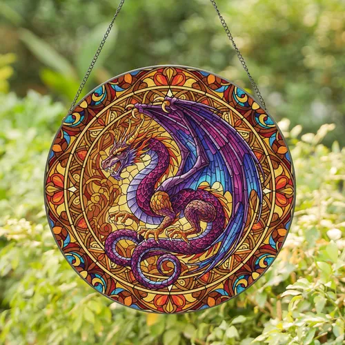 Tiffany Stained Glass Dragon Bat Wings Serpentine - Home Decor Gift for Dragon Lover Stained Glass Suncatcher